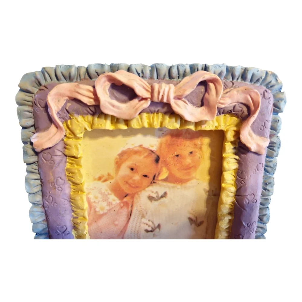 Vintage 90s Teddy Bear Bow Picture Frame‎ Cottagecore Nursery Coquette